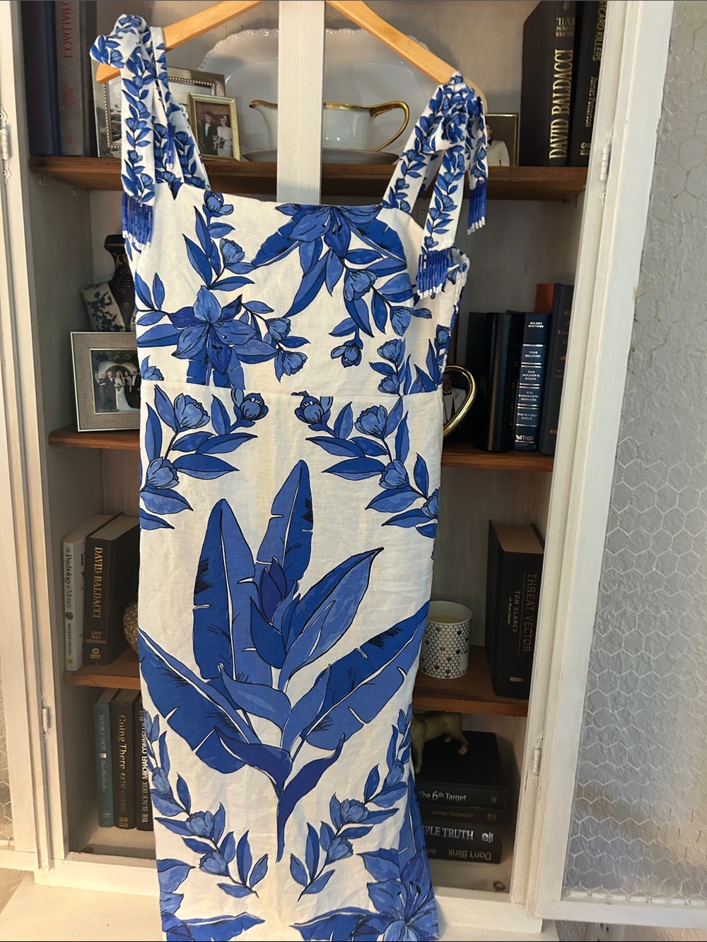 Calypso St. Barth White Maxi Dress with Blue Floral Print